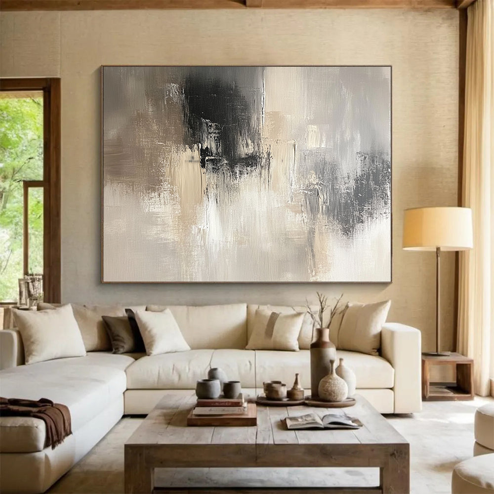 “Neutral Gray Abstract” - Beige, Gray, White, Subtle Abstract Textures Painting On Canvas HB0965