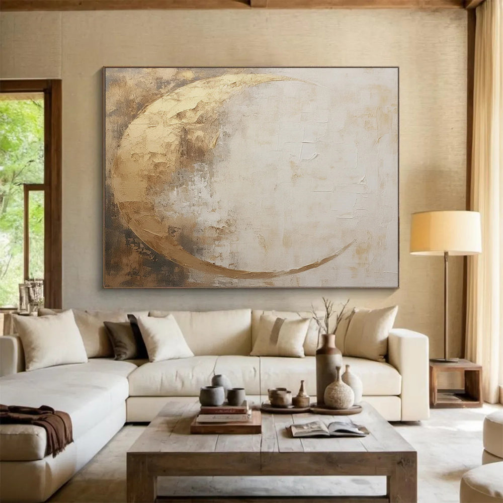 Gold & Beige Moon Abstract - Serene Bedroom Accent DLZ081