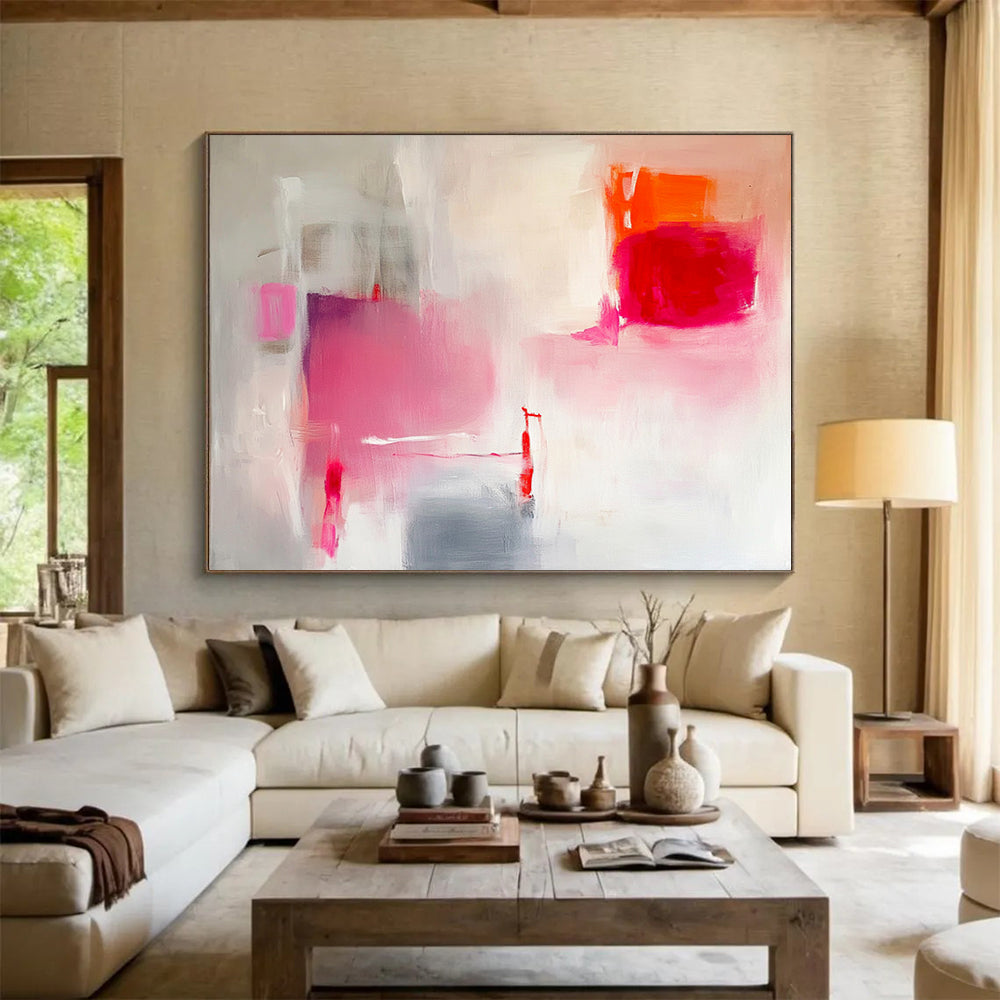 “Blush and Pop” - Pink, Red, Gray, Soft and Bold Strokes - Abstract Expressionist Acrylic Painting HB1537