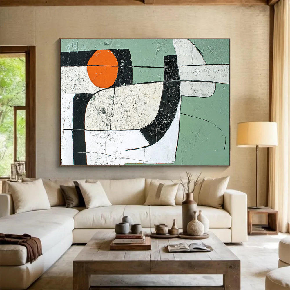 “Crackled Abstract Forms” - Green, orange, cracked shapes, Abstract Painting On Canvas HB0562