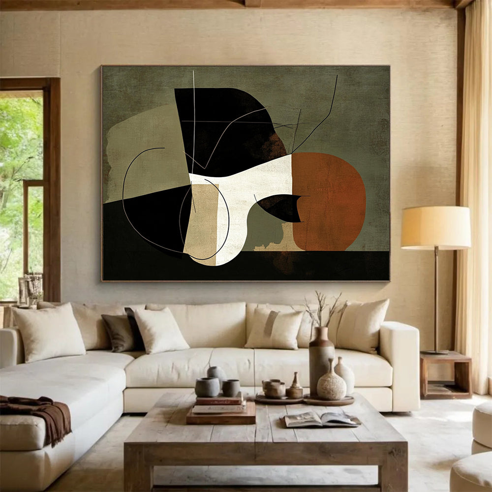 “Abstract Shapes Fusion” - Earthy Tones, Geometric Shapes and Lines - Abstract Acrylic Painting HB1750