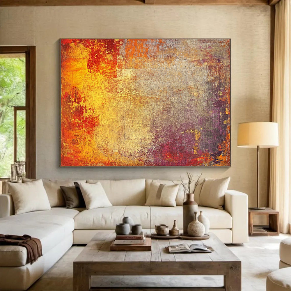 “Warm Textured Background” - Orange, Yellow, Red, Purple, Gray - Textured Abstract Background - Acrylic Painting HB1325