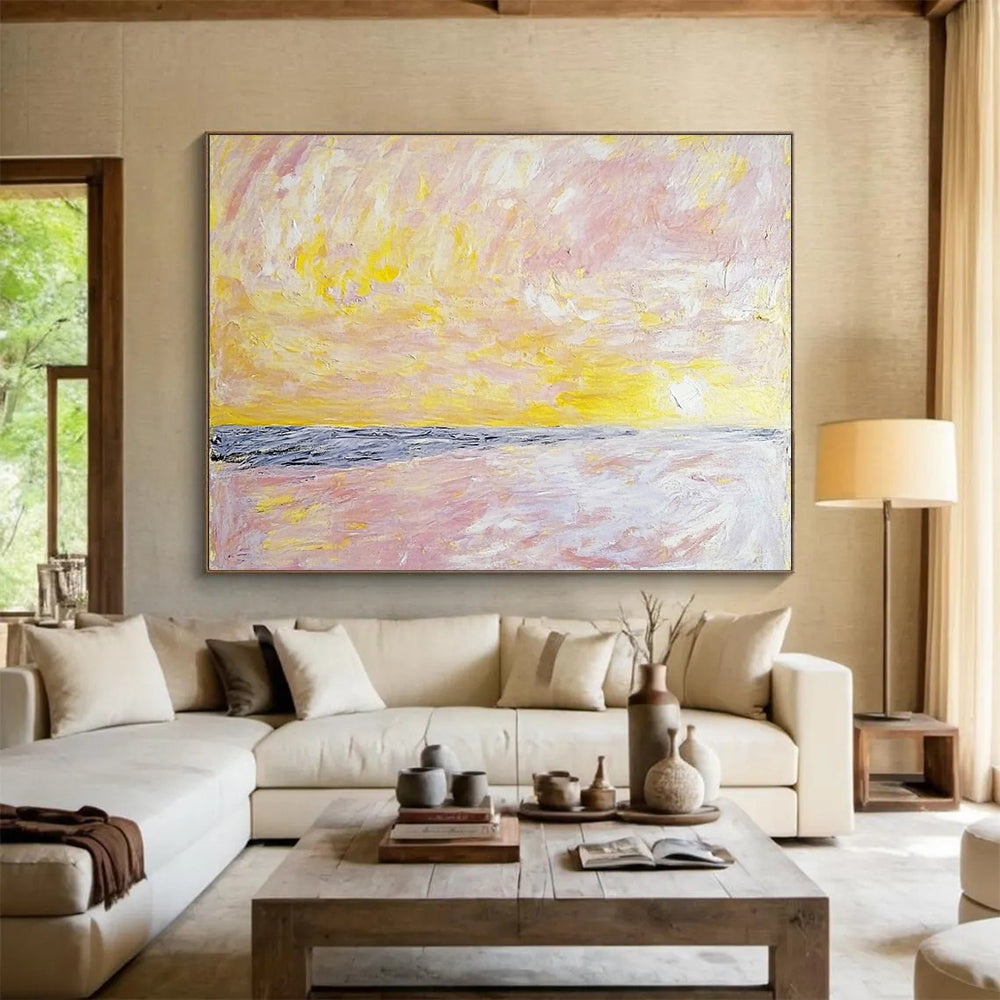 “Pastel Sunrise Beach” - Pink, Yellow, Purple, Abstract Dawn - Impressionist Acrylic Painting HB1509