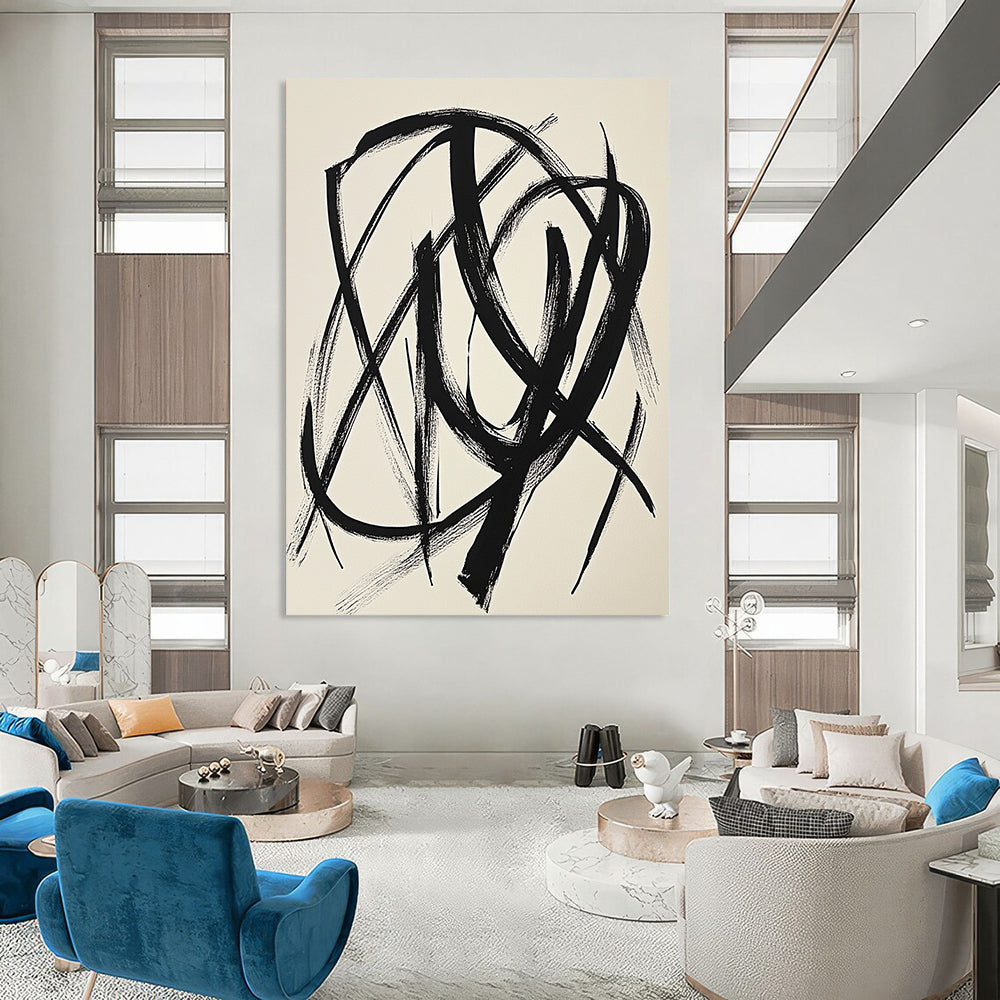 Contemporary hand-drawn abstract artwork showcases intricate intertwined forms with fluid shapes and bold strokes on white paper, embodying minimalist creative expression. DLZ1148
