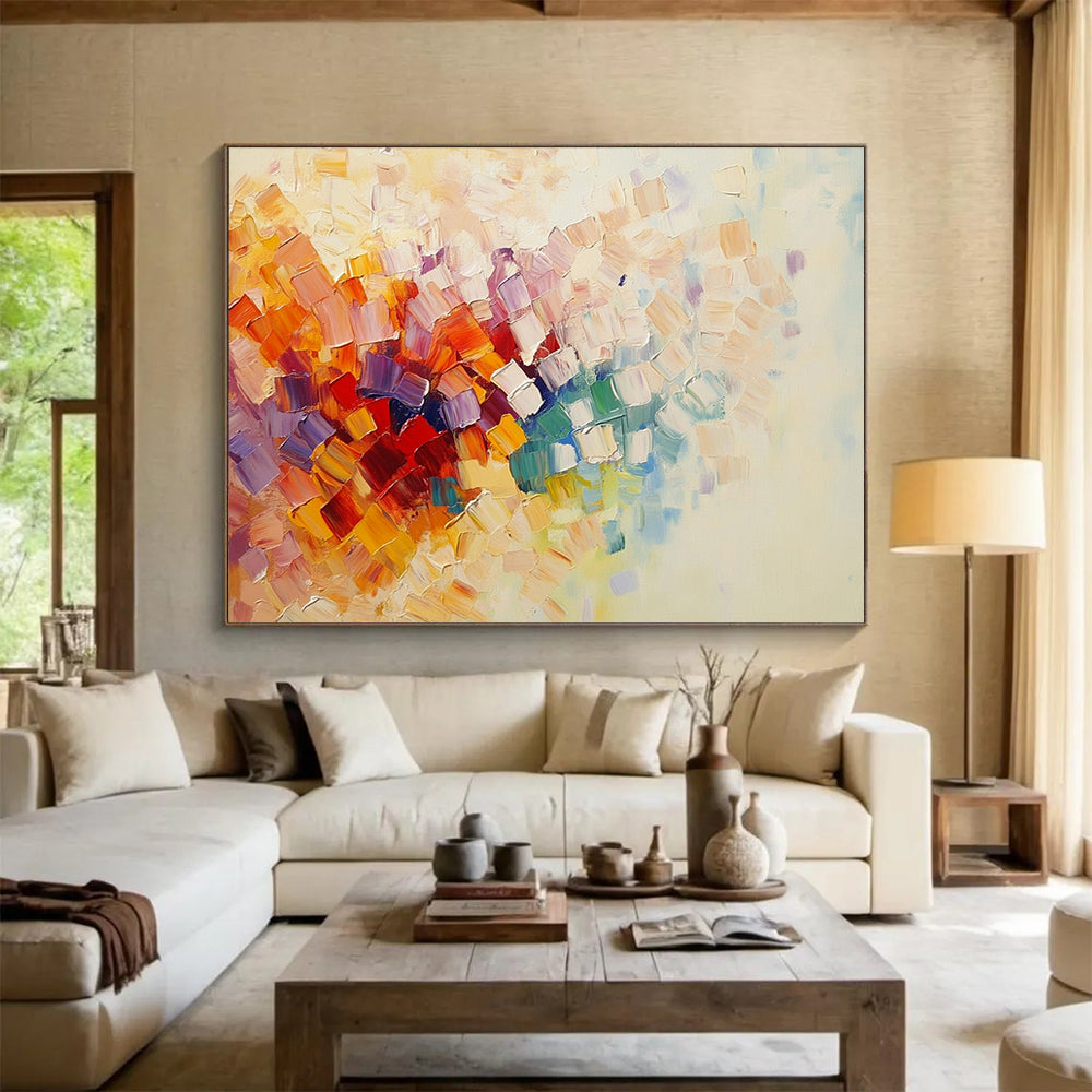 “Colorful Cubist Blooms” - Multicolor, Cubist - style Flower, Palette Knife Textured Painting HB1116