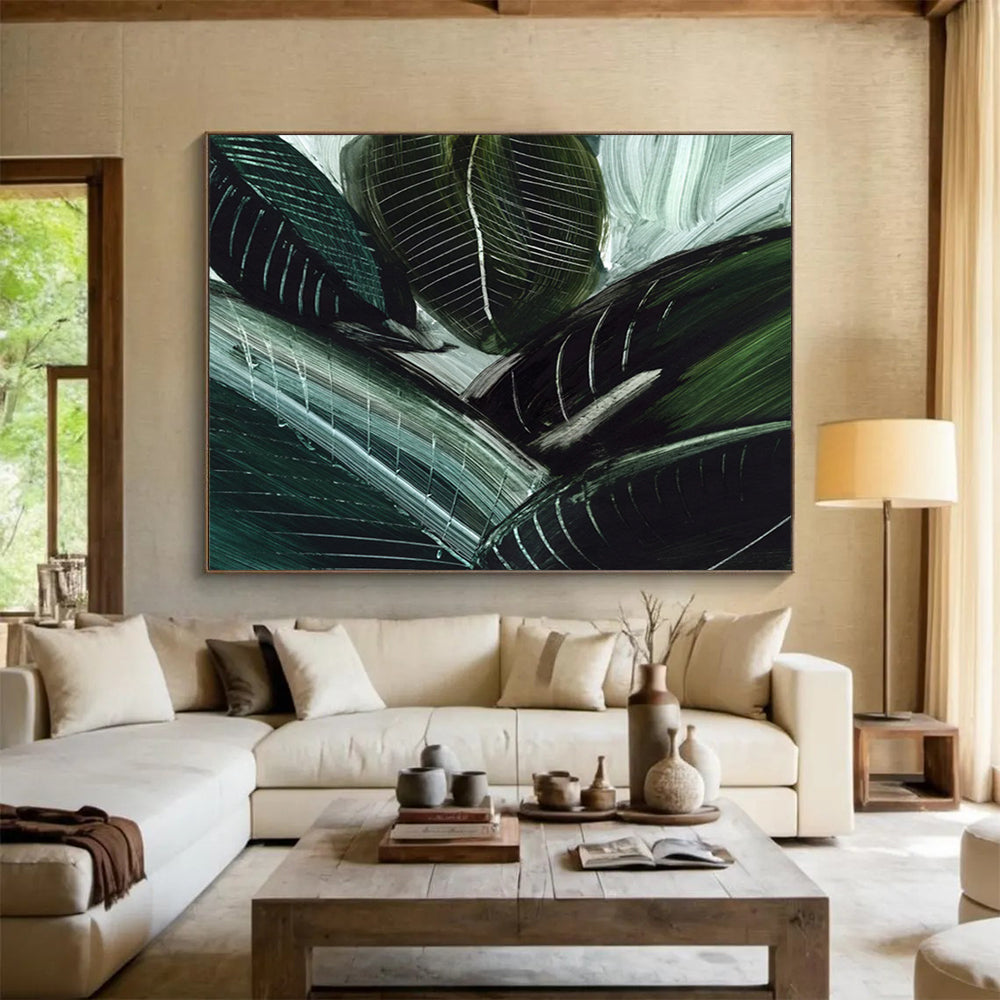 Dark Green Leaf Abstract: Bringing Natural Vitality to the Space DLZ144