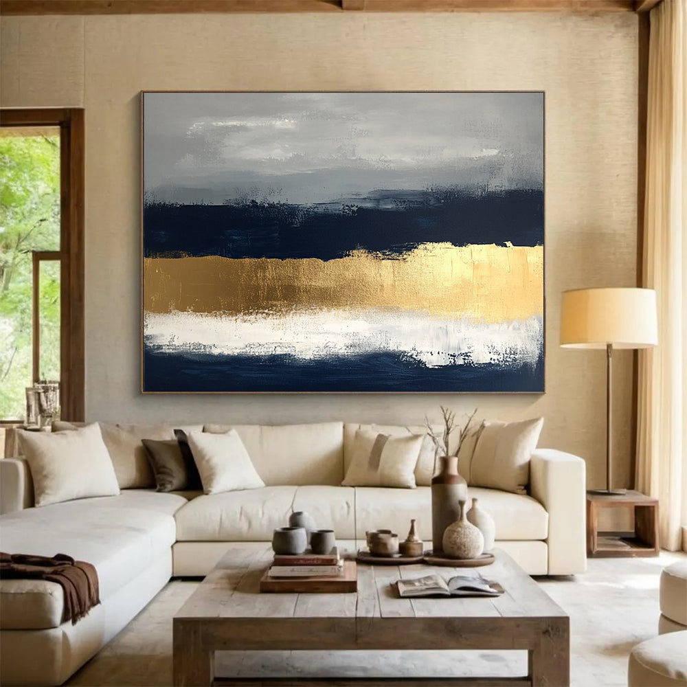 “Gray - Gold Abstract Layers” - Gray, Gold, Abstract Layers Painting On Canvas HB0783