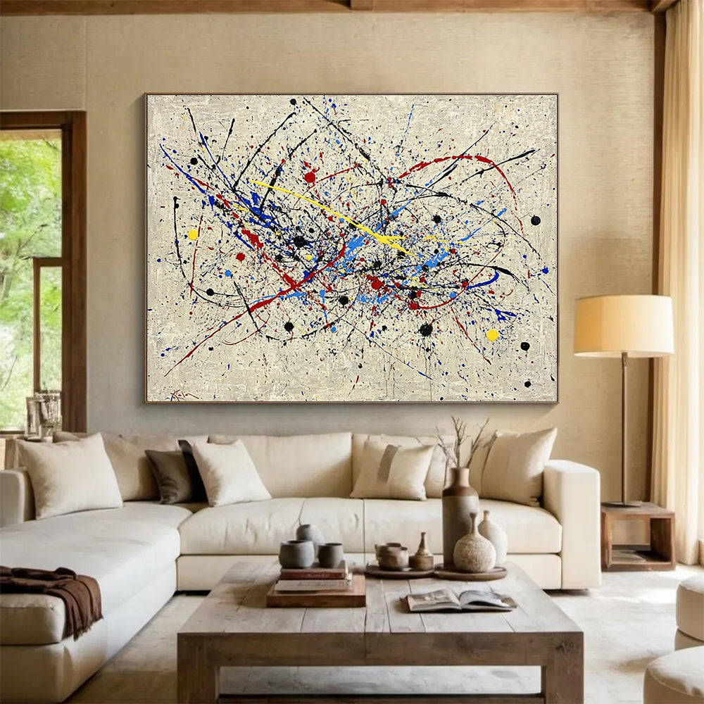 “Colorful Splatter Painting” - Multicolor splatters, gray background, Abstract Expressionist Painting HB0633