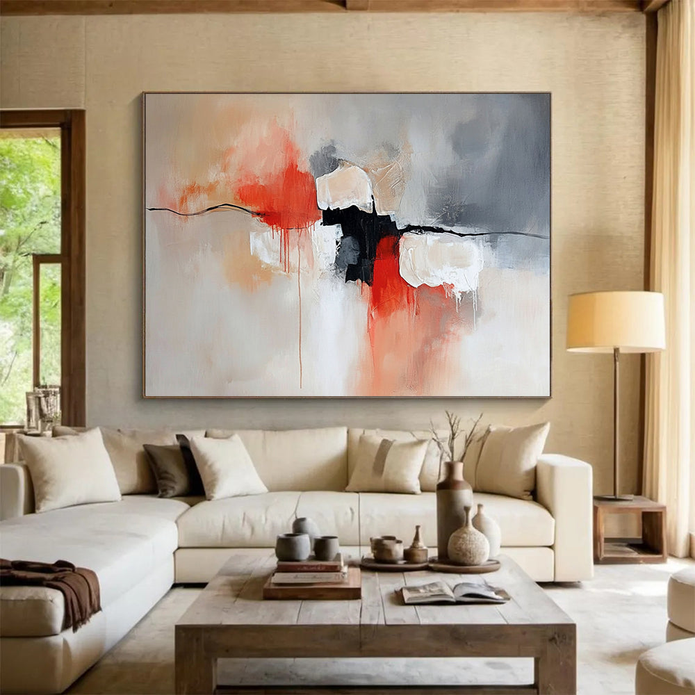 “Coral and Gray Fusion” - Coral, Gray, Black, Abstract Shapes - Abstract Acrylic Painting HB1546