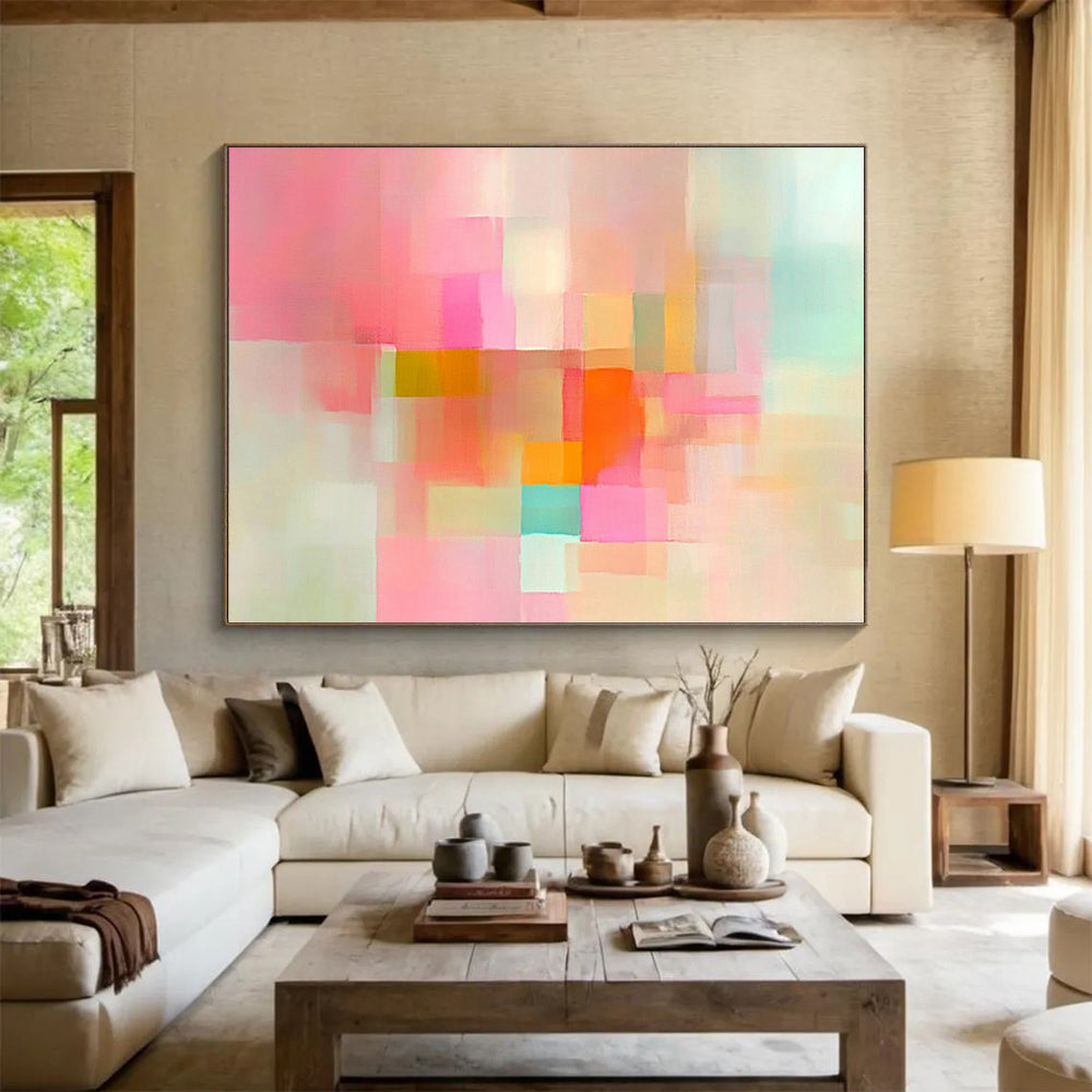“Pastel Color Blocks” - Pink, peach, orange, teal; Soft abstract color blocks; Acrylic Painting On Canvas HB1210
