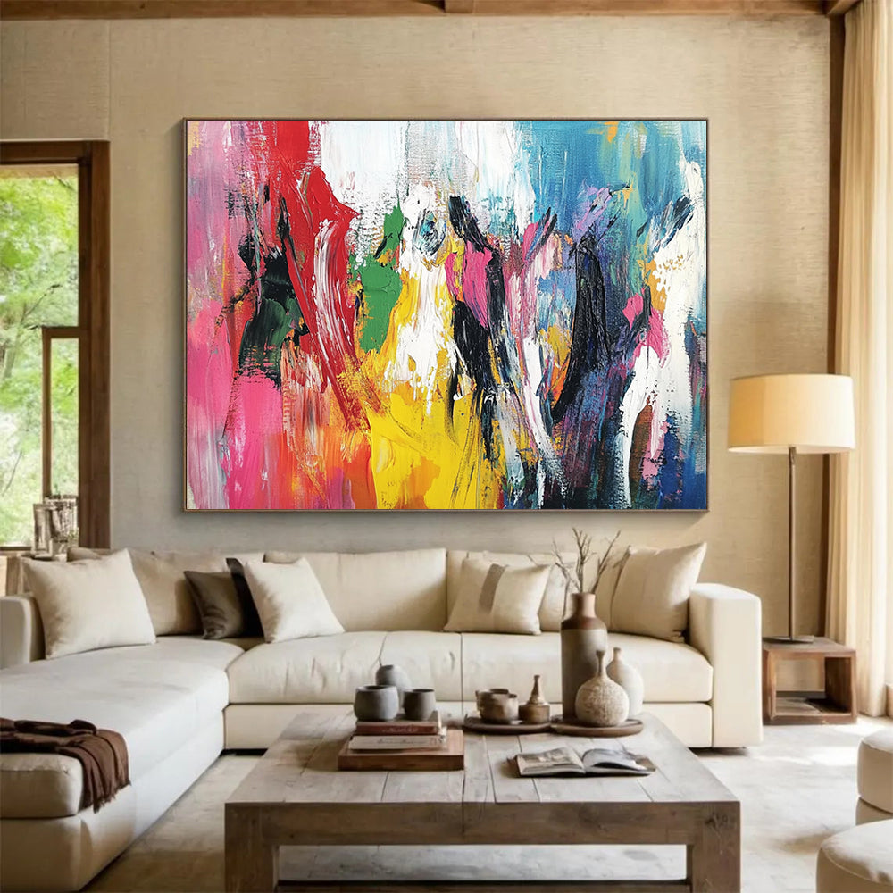 “Rainbow Figure Abstract” - Red, Yellow, Green, Blue, Pink with Colorful Forms - Painting On Canvas HB1375