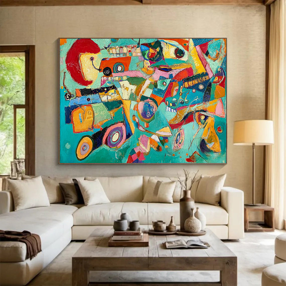 “Colorful Abstract Chaos” - Teal, red, yellow, pink, Abstract Expressionist Painting HB0643