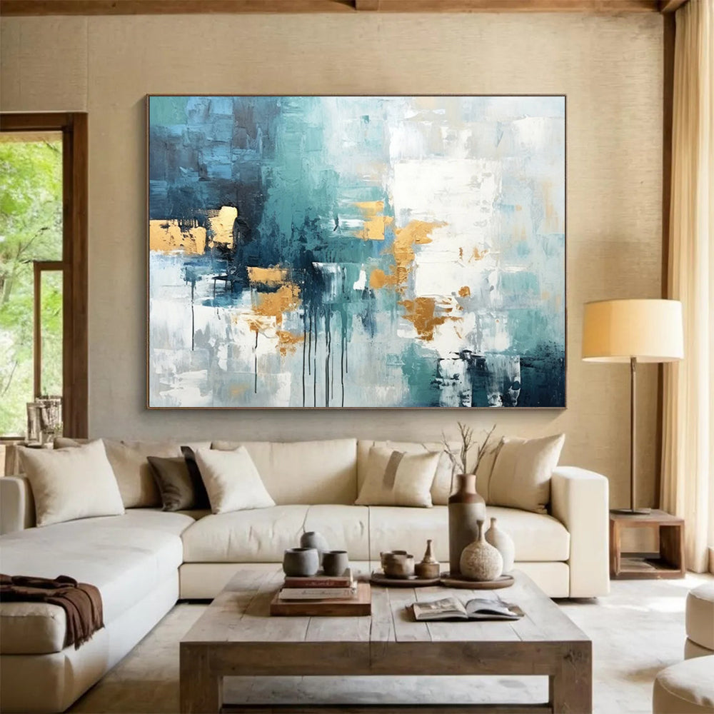 Teal & Gold Abstract Flow - Modern Bedroom Serenity DLZ073