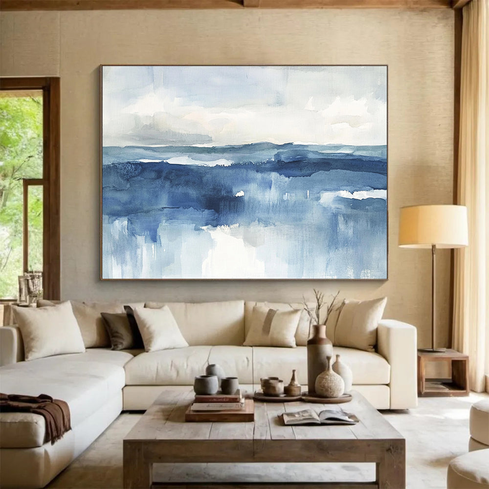 “Abstract Sea Watercolor” - Blue, White, Gray - Abstract Coastal Watercolor - Watercolor Painting HB1334