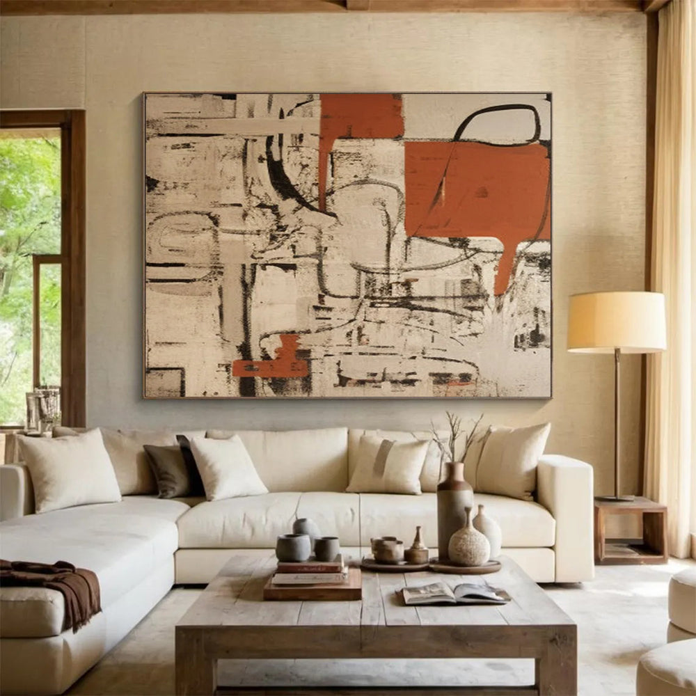 Red - Gray Interweaving Abstract Painting - Personal Symbol for Industrial - Style Living Room DLZ099