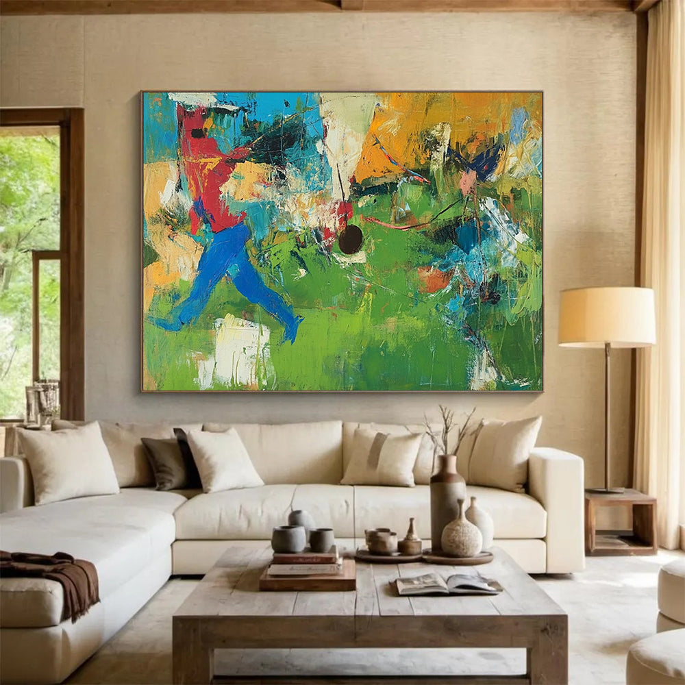 “Vibrant Sports Abstract” - Red, Blue, Green, Yellow with Dynamic Figures - Painting On Canvas HB1377