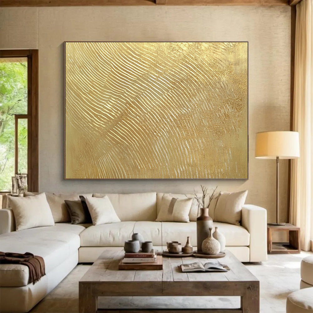 Textured Gold with White Lines - Luxe Abstract Painting On Canvas HB0500