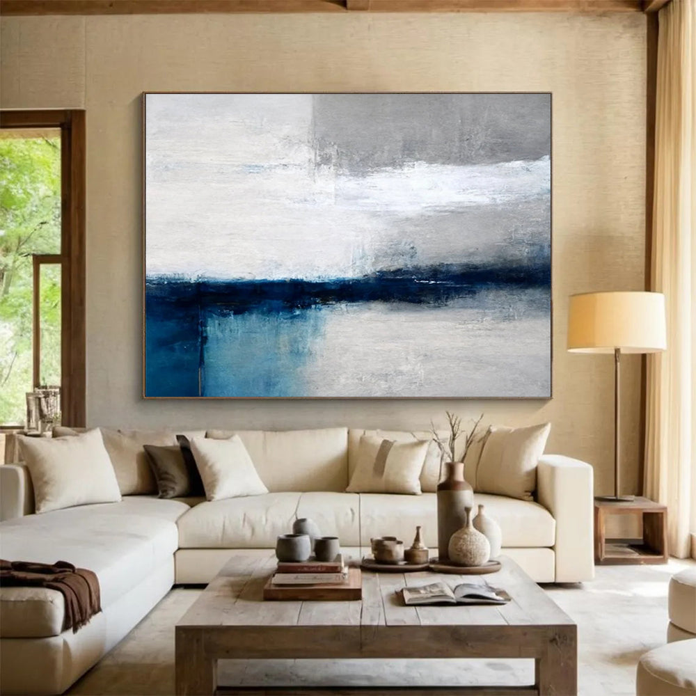 Soft Grey & Blue Horizon - Serene Bathroom Oasis DLZ059