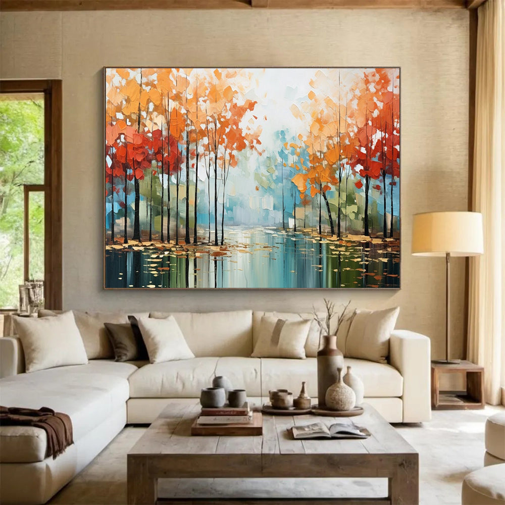 Misty Autumn Forest Art - Oversized Serene Bedroom Accent DLZ164