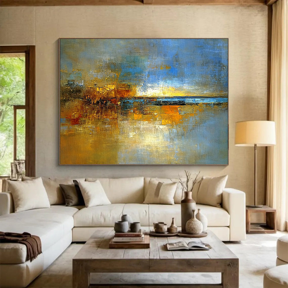 “Golden Abstract Dusk” - Rich Golds, Blues, and Browns, Layered Sunset - Inspired Abstract Painting On Canvas HB0909