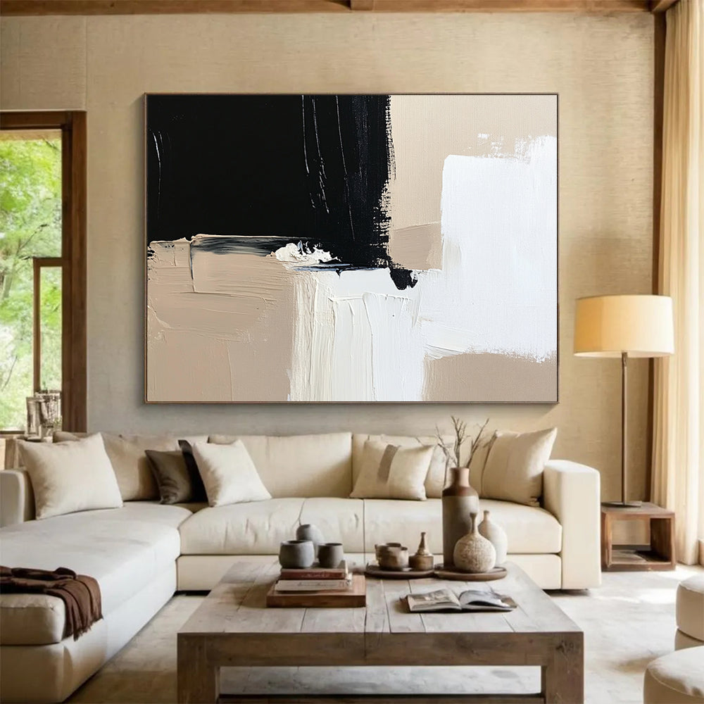 “Contrasting Neutral Blocks” - Beiges, Blacks, Whites, Abstract Color Blocks - Acrylic Painting HB1625