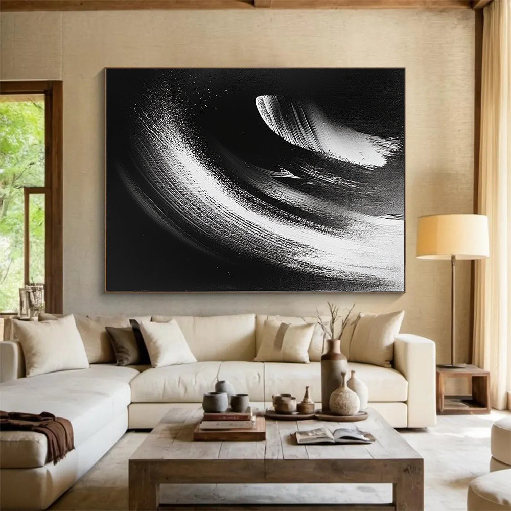 Black and White Smooth Curves "Subtle Motion" Painting On Canvas HB289