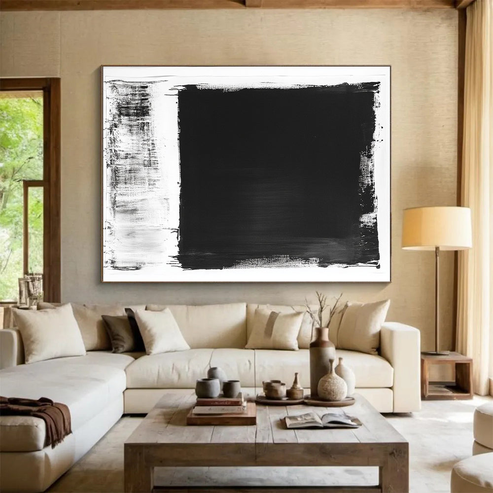Black and White Bold Rectangle "Minimal Impact" Painting On Canvas HB276