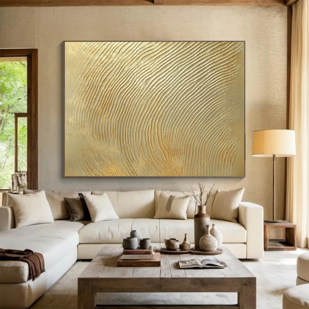 “Golden Ripple Texture” - Gold, Textured Abstract Painting On Canvas HB0725