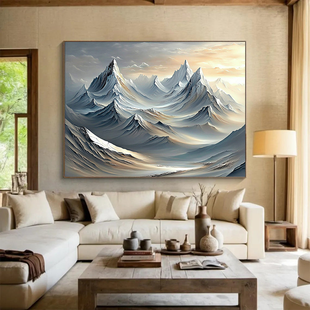 “Fantasy Mountain Range” - Gray, White, Fantasy Mountain Digital Art HB0721