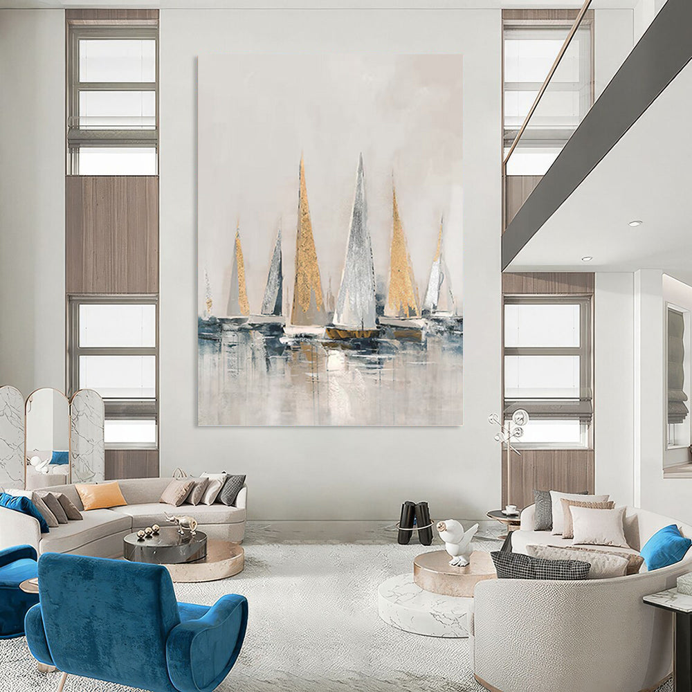 Large - Sized Graceful Hand - Painted Textured Abstract Painting on Canvas for Dining Room & Hotel DKH1416
