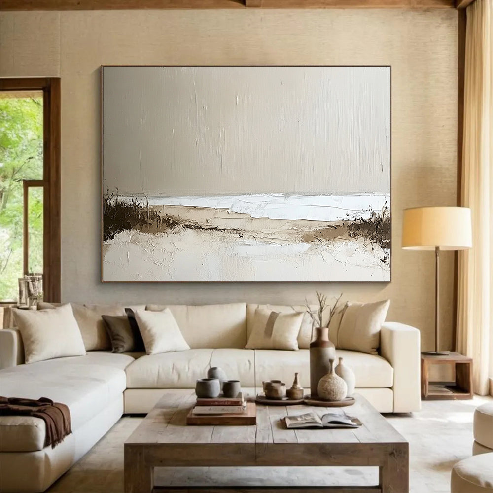 “Neutral Coastal Textures” - Beige, White, Brown, Abstract Seaside - Textured Acrylic Painting HB1496