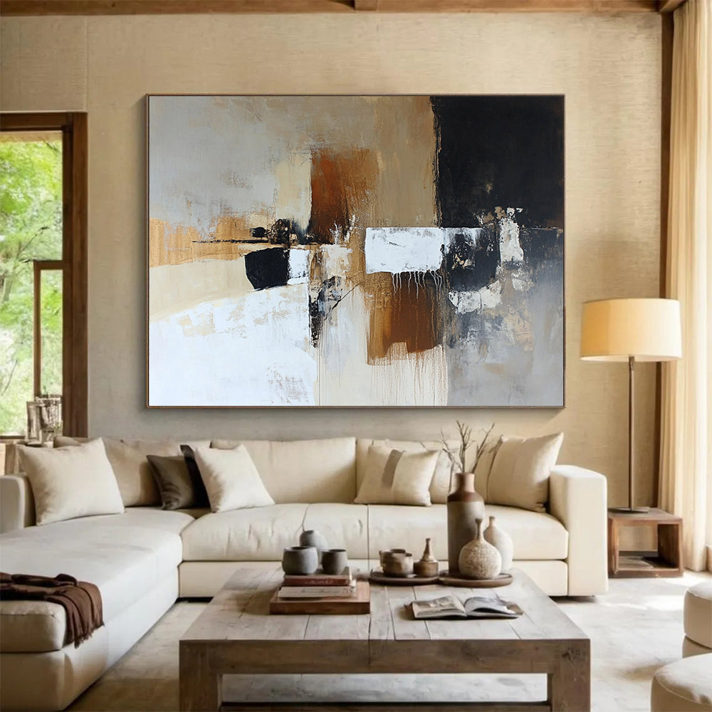 “Earthy Tones Abstraction” - Brown, Beige, Black, Textured Shapes - Abstract Oil Painting HB1526