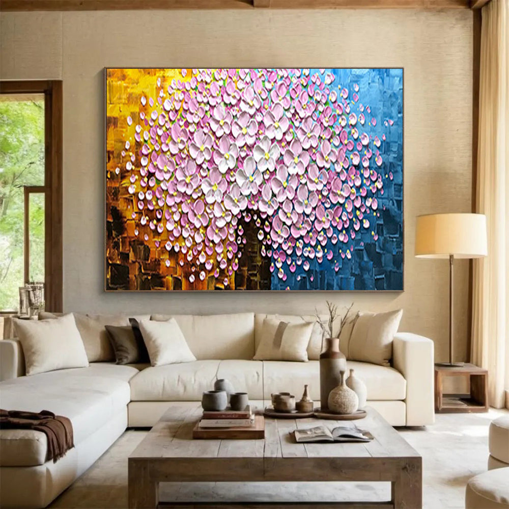 Textured Pink Flower Tree - Romantic Living Room or Bedroom Art DLZ231