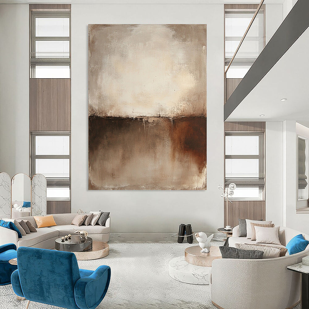 Large contemporary hand-painted abstract art featuring a textured wall in warm brown and cream tones. Perfect for modern decor. DLZ1379