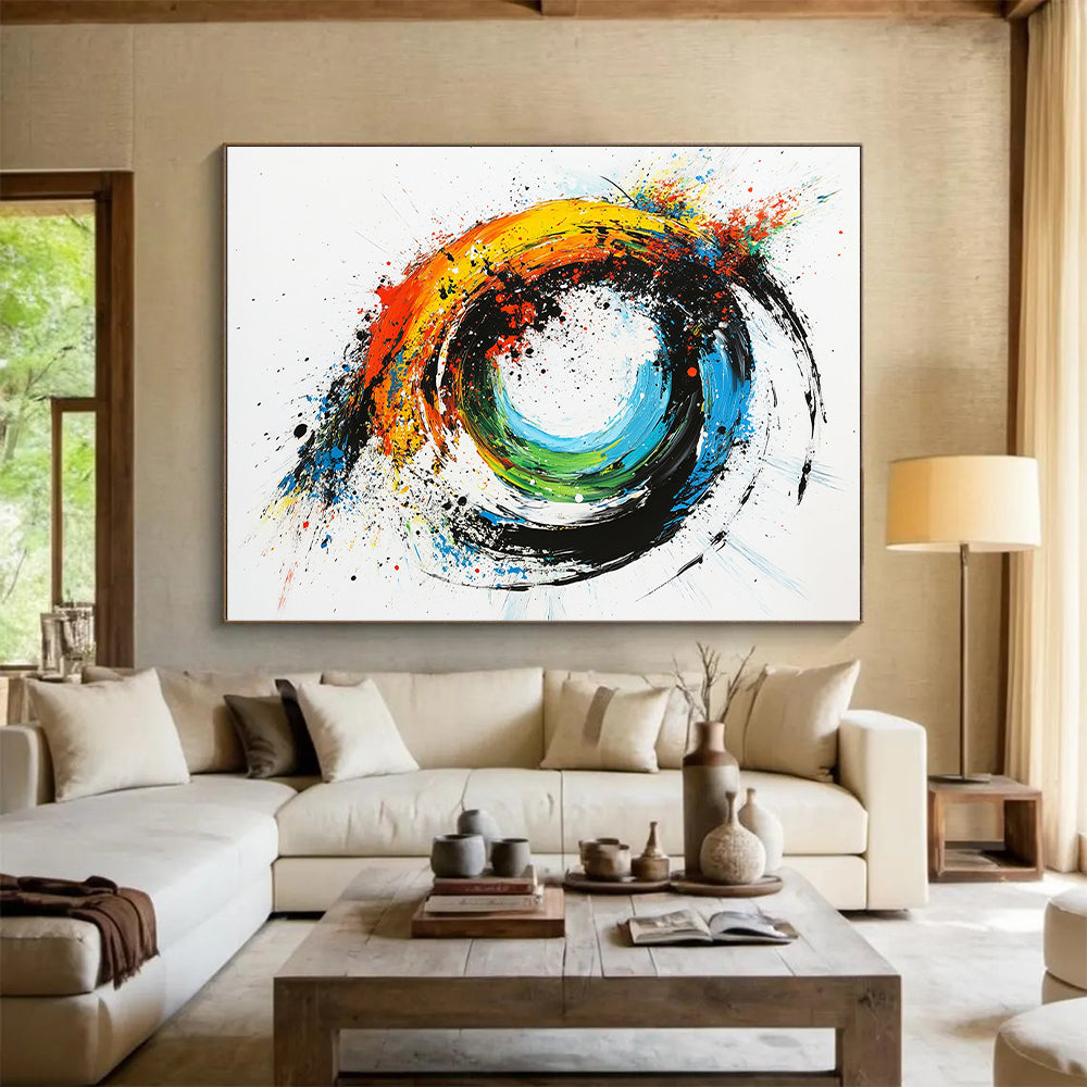 Colorful, Swirling Circle "Vibrant Color Vortex" Abstract Expressionist Painting On Canvas HB177