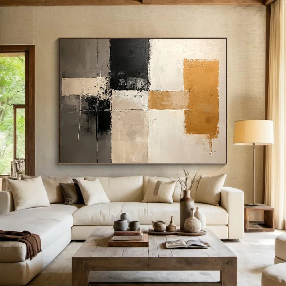 “Neutral Grid” - Gray, Beige, Black, Grid - Like Forms - Contemporary Acrylic Painting HB1531