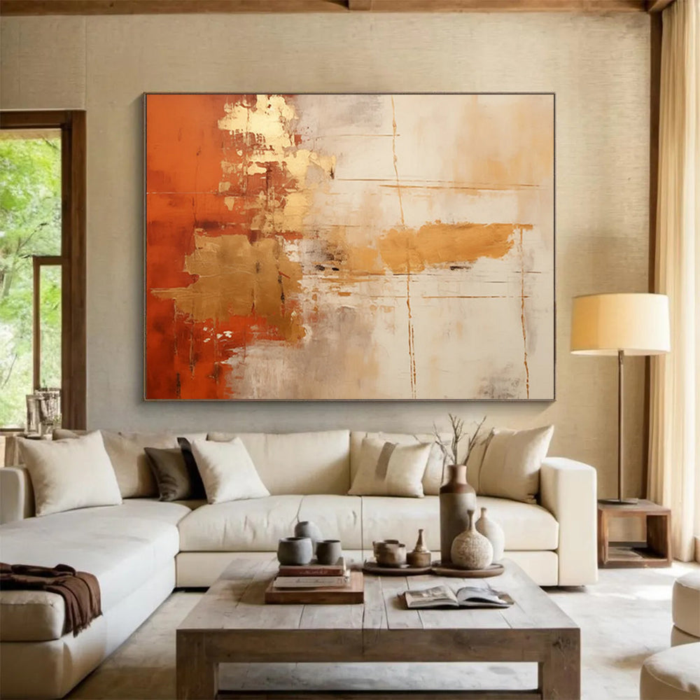 Orange - Gold Blending Abstract Painting - Catalyst for Vibrant Atmosphere in Dining Room DLZ094