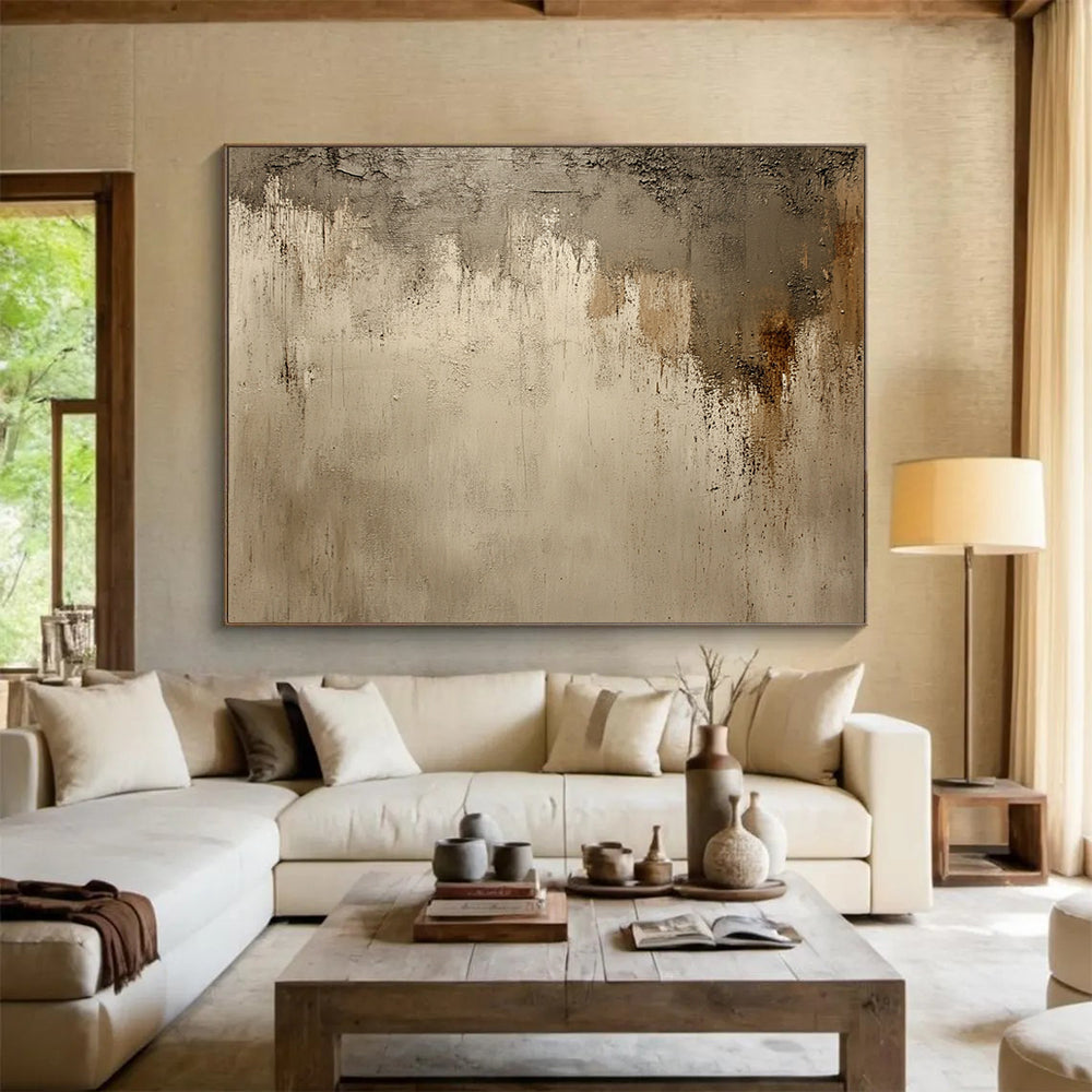 “Textured Beige - Gray Wall” - Rough, textured beige and gray, Textural Abstract Painting On Canvas HB0549