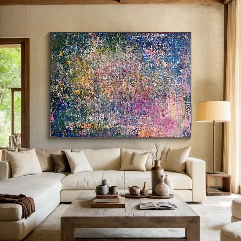 “Textured Color Mosaic” - Rich greens, pinks, blues, Textural Abstract Painting On Canvas HB0574