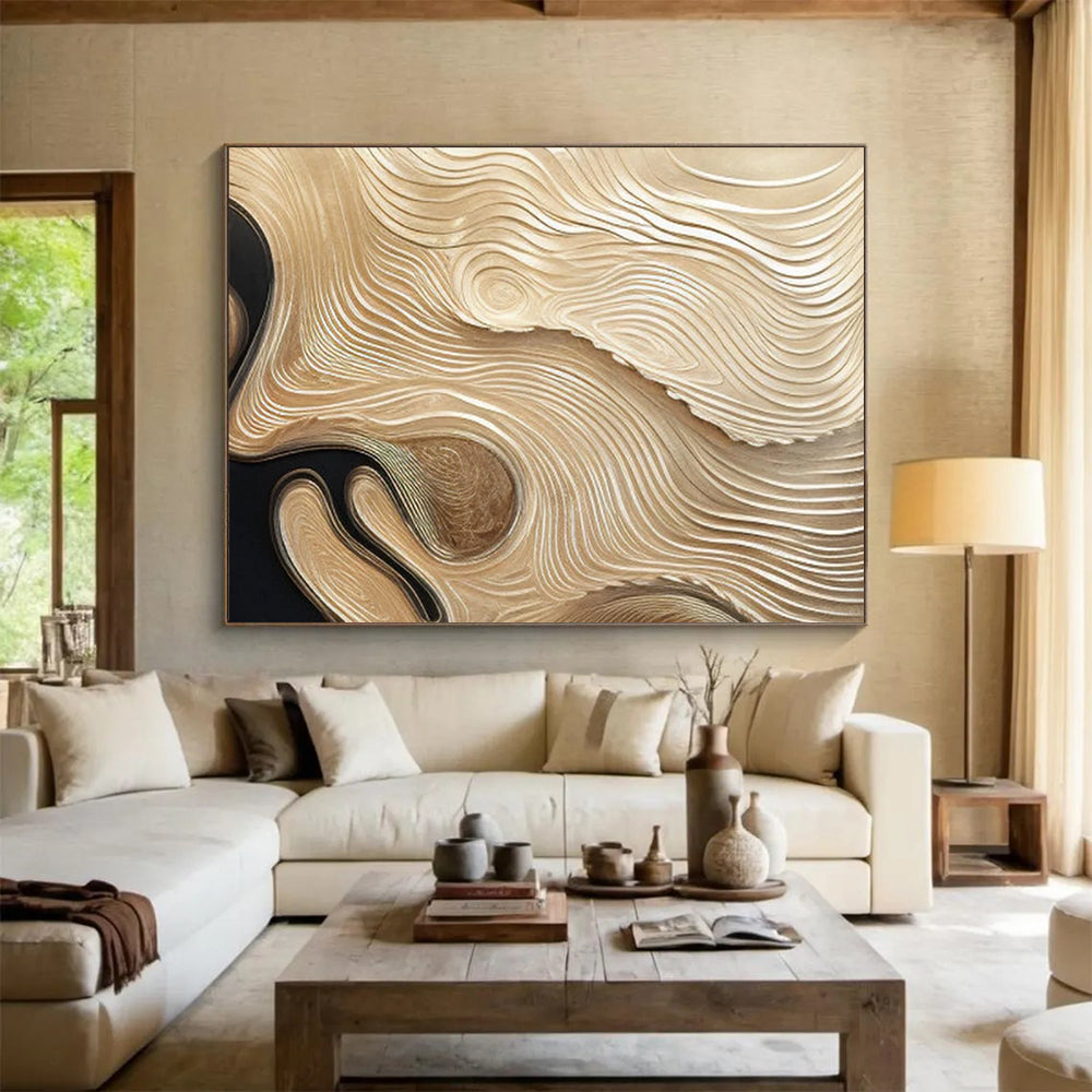 Gold Wave Relief Art - Luxury Living Room Centerpiece DLZ101