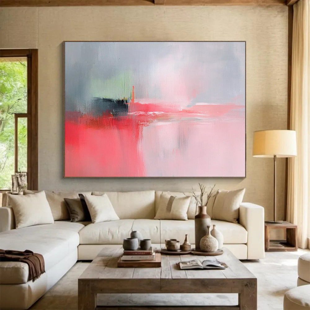 “Soft Color Blur” - Gray, Pink, Green, Abstract Impressionist Painting On Canvas HB0713