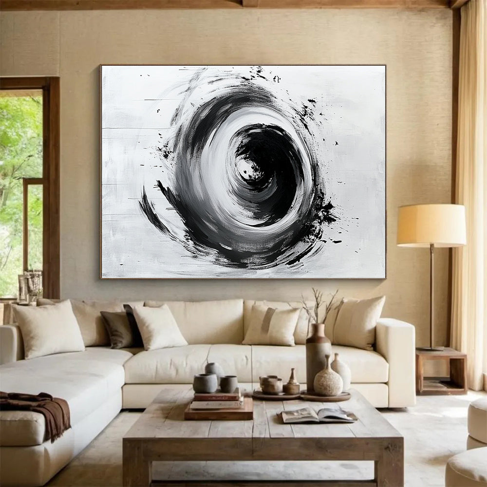 Black and White Swirling Vortex "Cosmic Pull" Painting On Canvas HB261