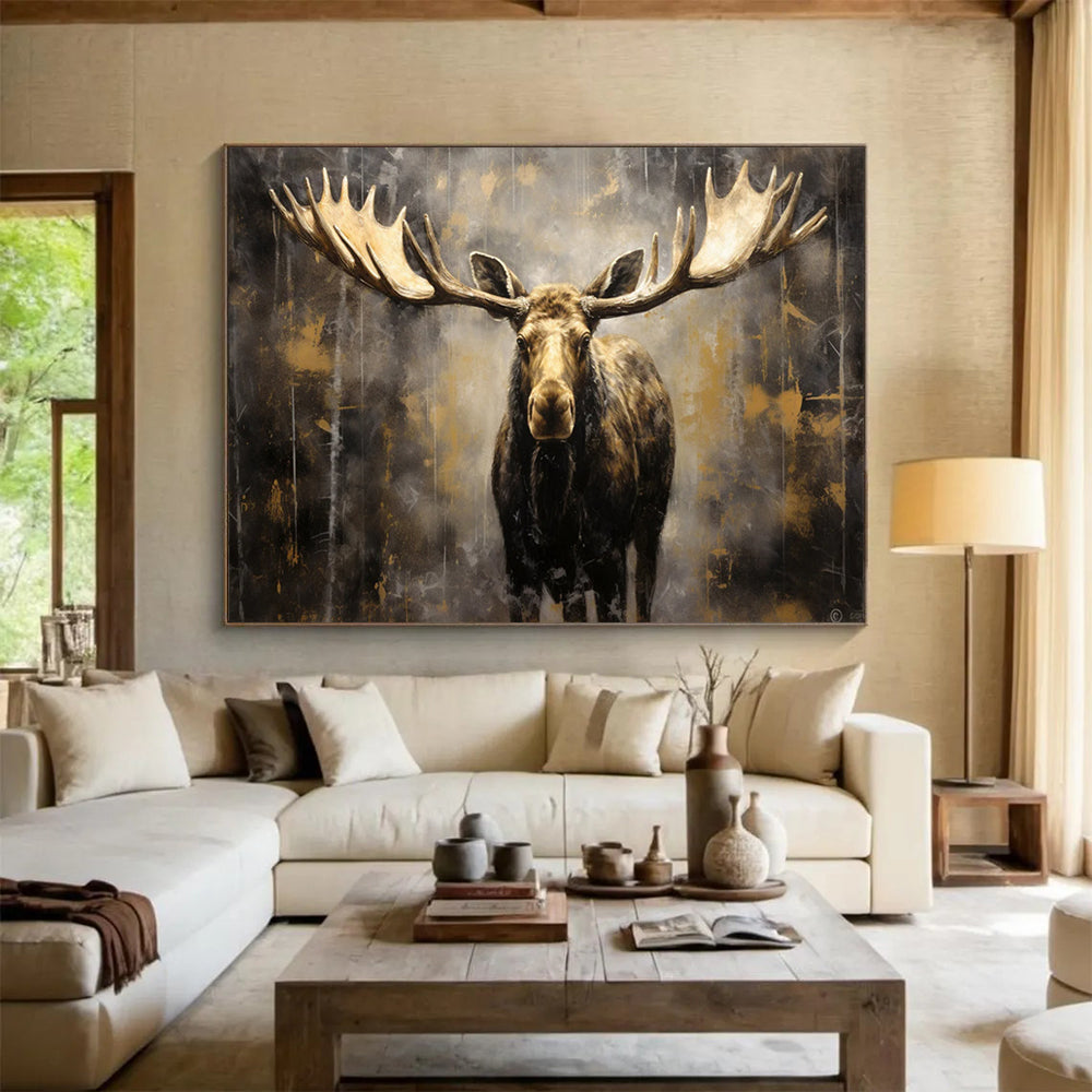 Majestic Moose in Gold - Rustic Luxury Wall Art DLZ079