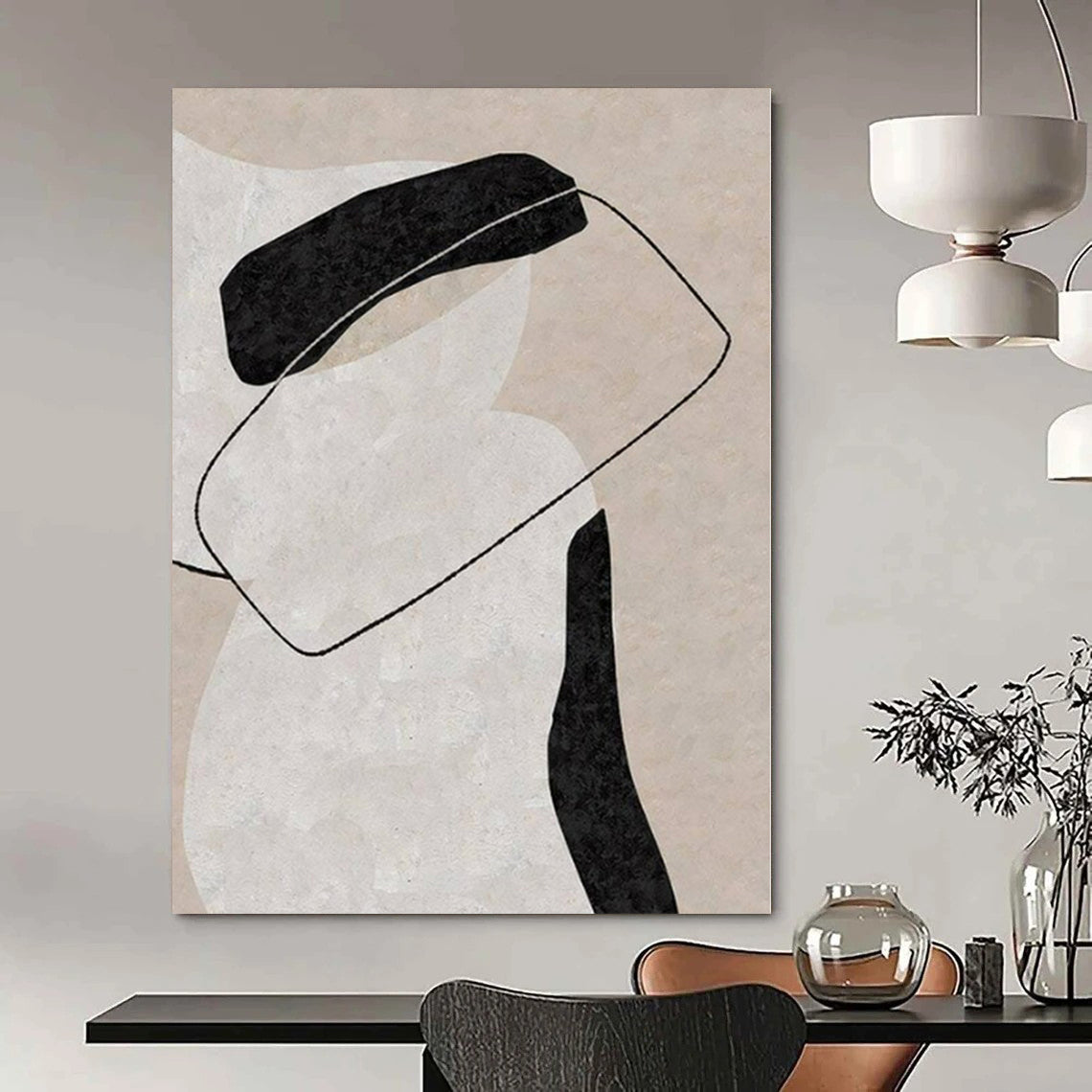 Dramatic Hand-Painted Abstract Canvas for Living Room Media Walls