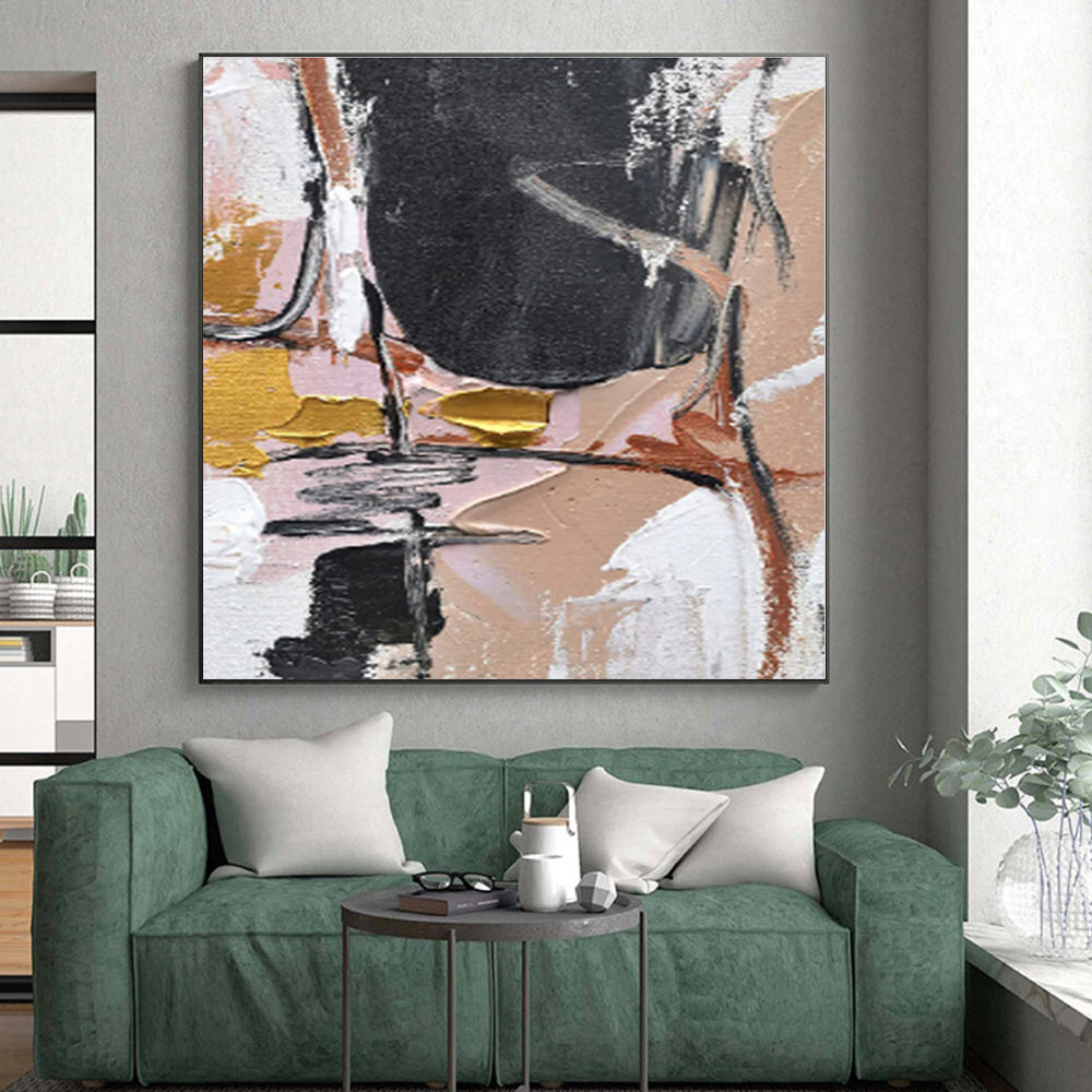 Staggering Abstract Cubist Hand-Painted Painting for Home Bar Social Wall