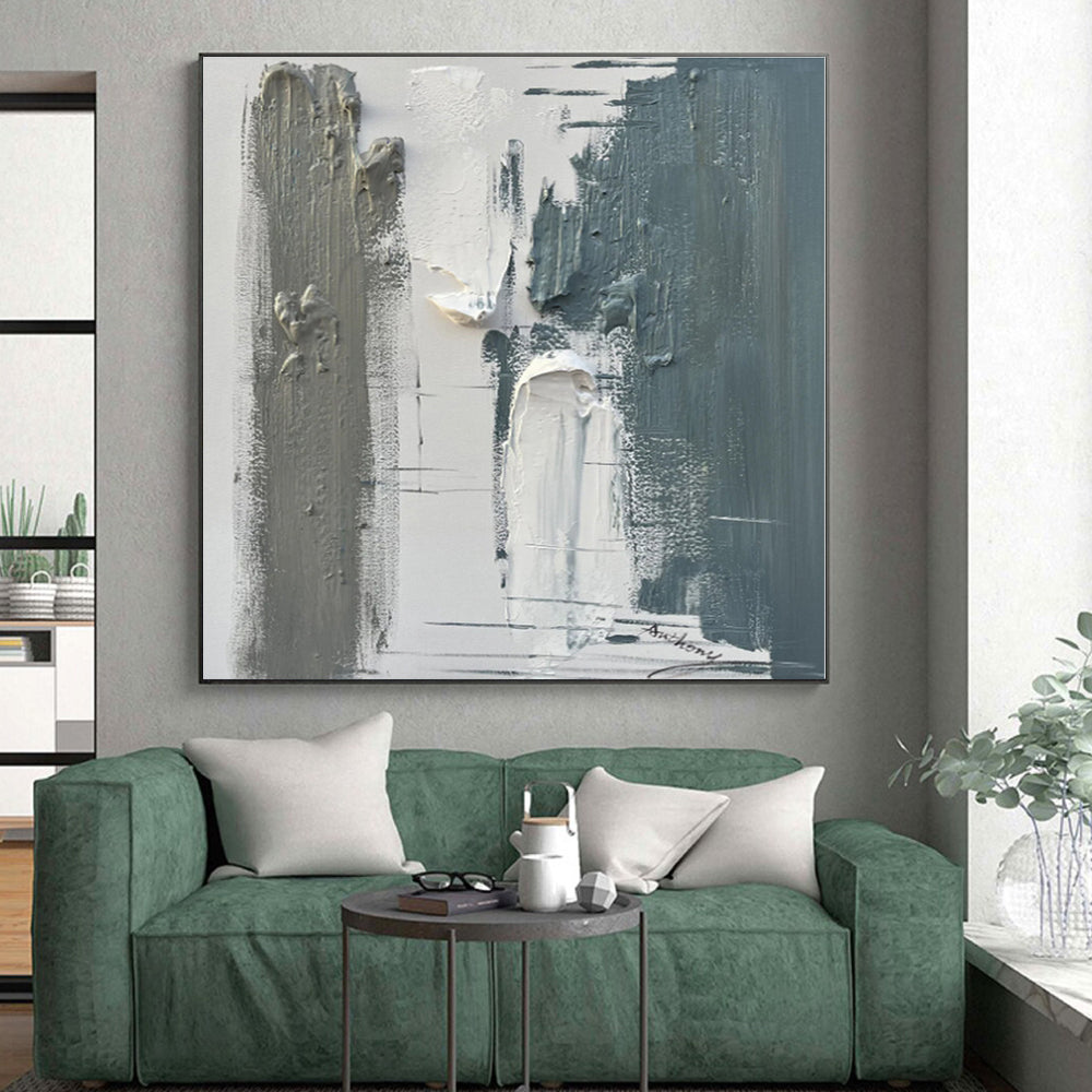 Custom Giant Hand-Painted Abstract Canvas for Bathroom Vanity Feature Wall