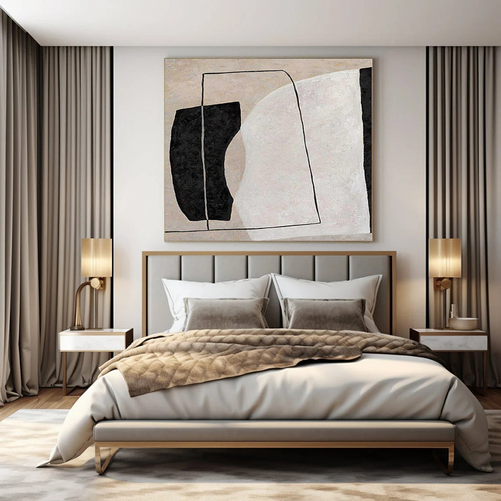 Oversized Hand-Painted Modern Abstract Mural for Living Room Alcoves