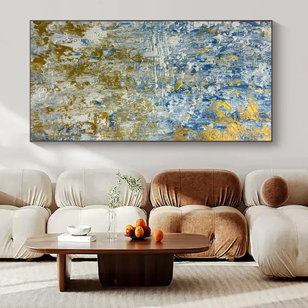 Large Hand-Painted Contemporary Abstract Wall Art for Bedroom Behind Armchairs