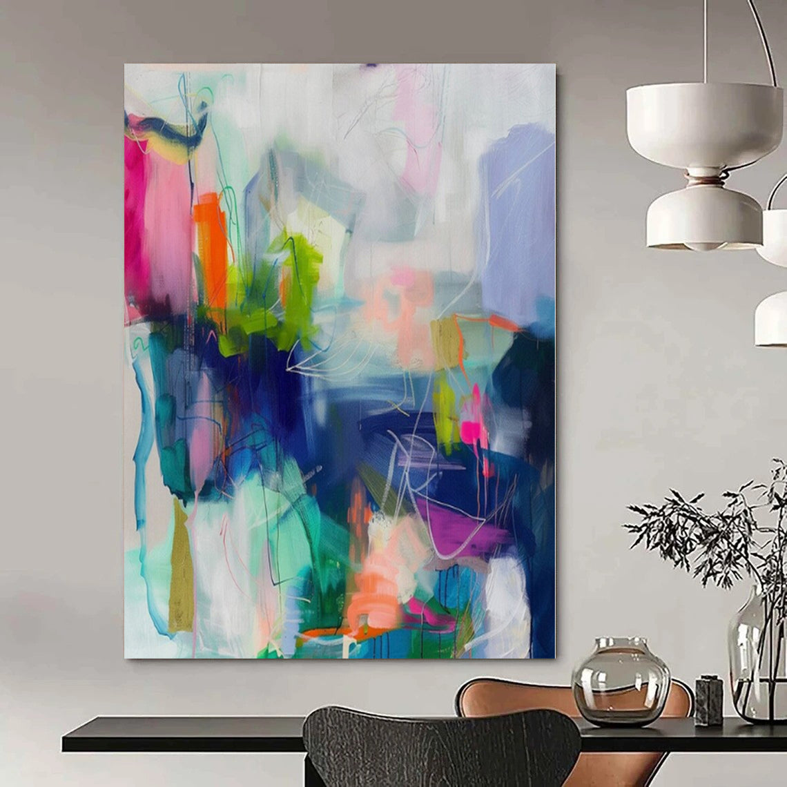 Giant Hand-Painted Contemporary Abstract Painting for Dining Room Breakfast Nooks