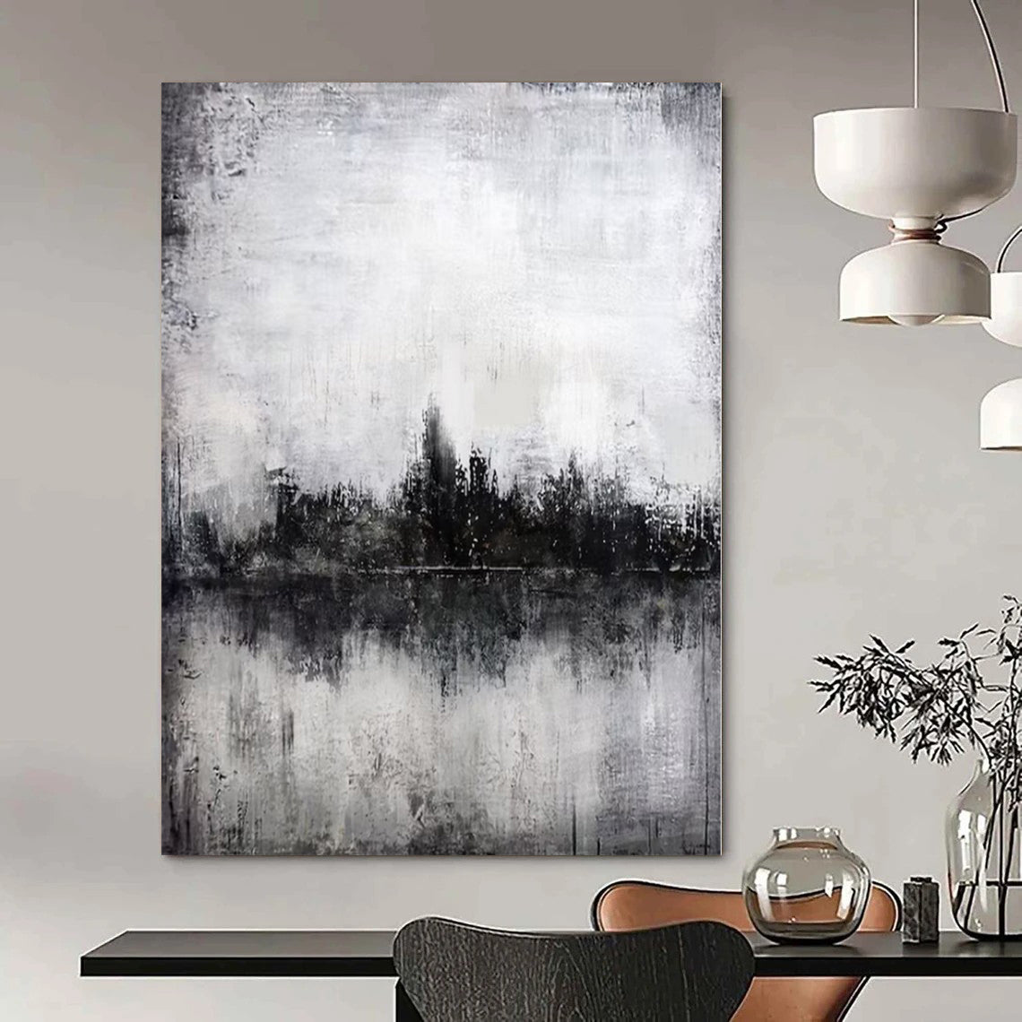 Oversized Hand-Painted Contemporary Abstract Mural for Family Dining Alcoves